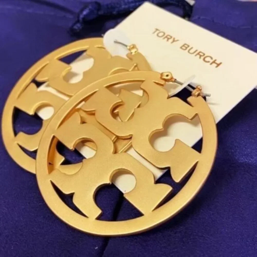 Tory Burch Miller Logo Gold Hoop Earrings